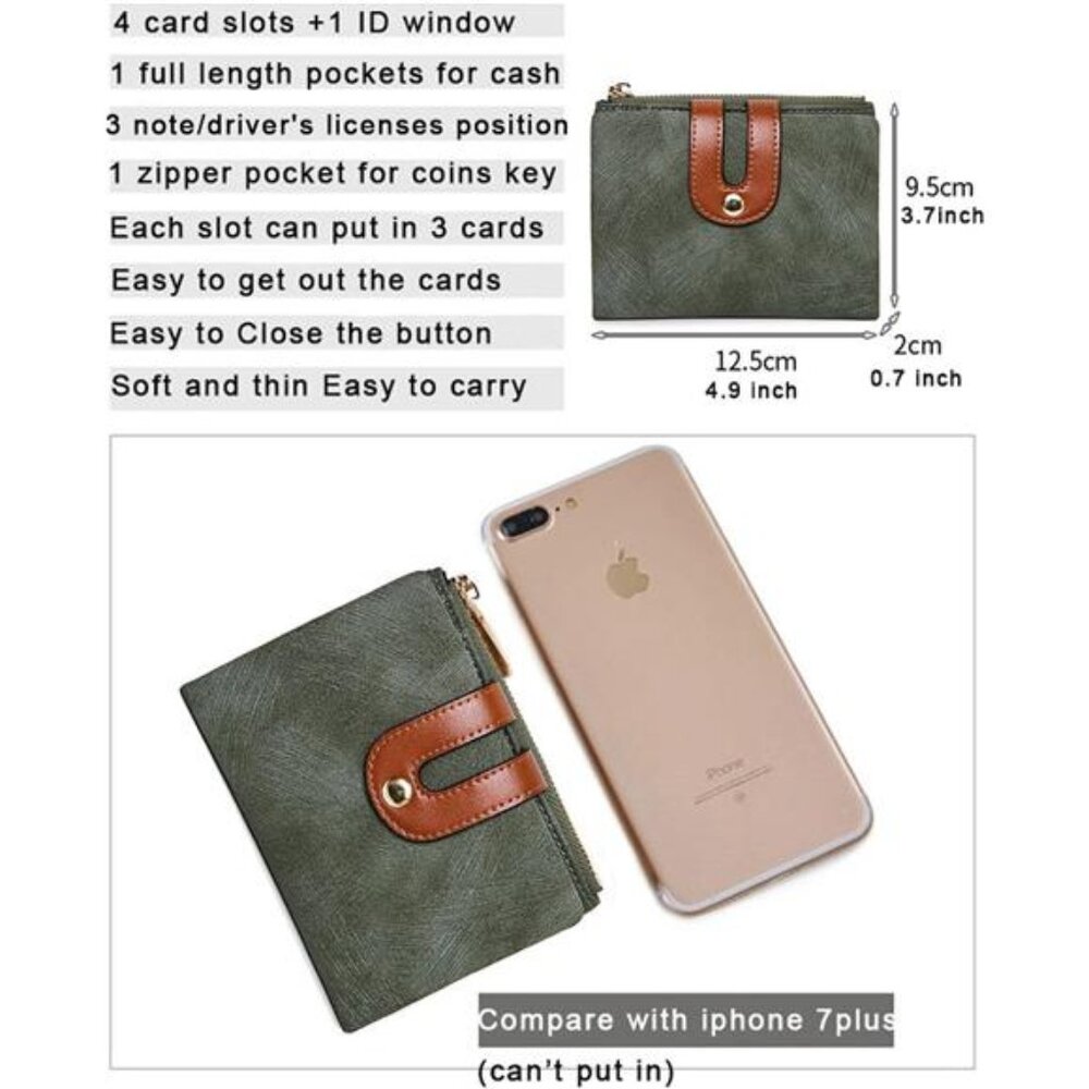 Women's Rfid Small Bifold Leather Wallet Ladies Mini Zipper Coin Purse id card - Picture 6 of 8